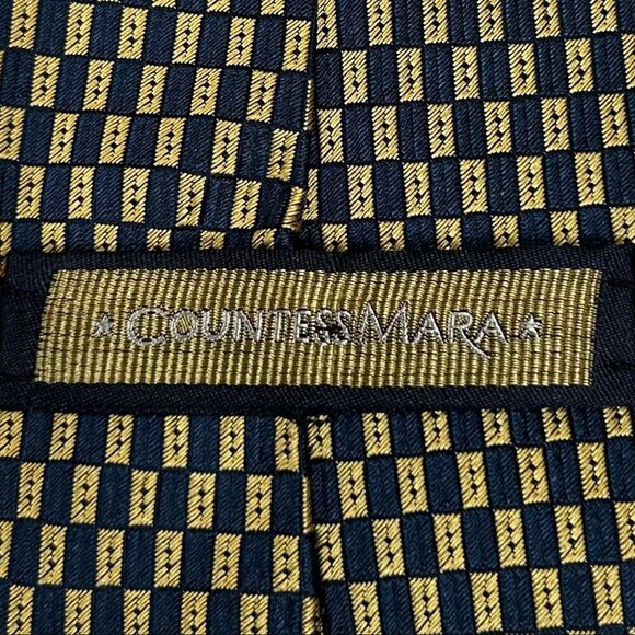 Countess Mara Men's Gold Black Geometric Silk Necktie Tie - Picture 5 of 8